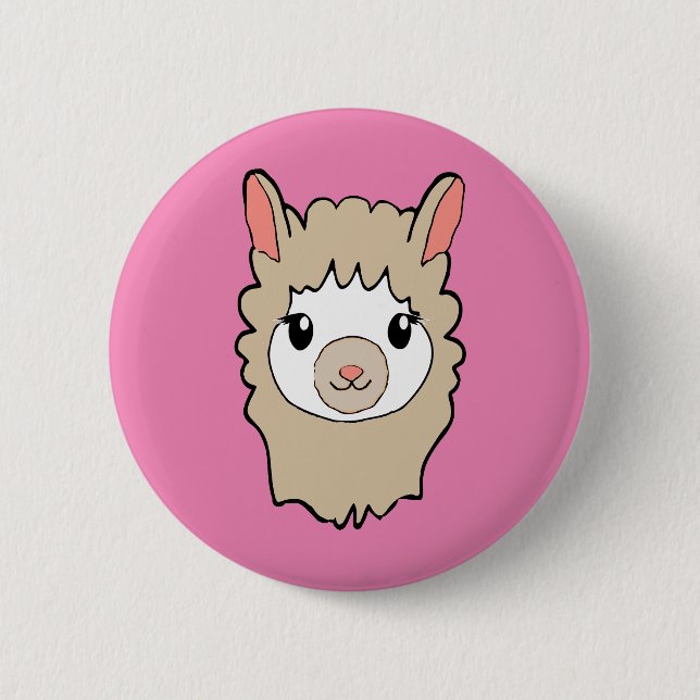 Cute Llama Face Drawing Pink 2 Inch Round Button (Front)