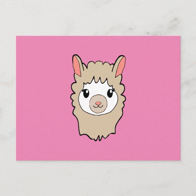 Cute Llama Face Drawing Pink Postcard (Front)