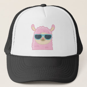 Cute Llama Face With Glasses Trucker Hat 