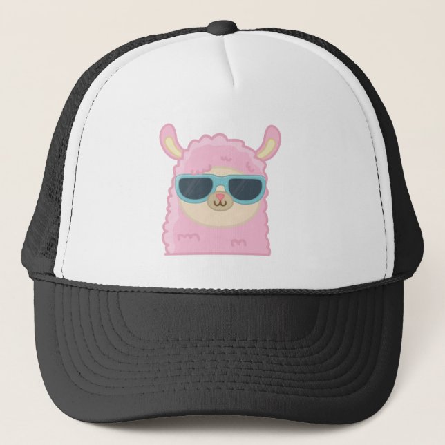 Cute Llama Face With Glasses Trucker Hat  (Front)
