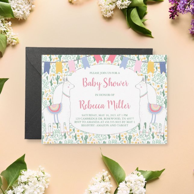 Cute Llama Fiesta Baby Shower Invitation (Creator Uploaded)