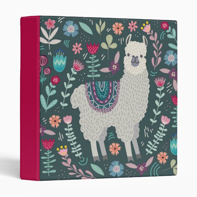 Cute Llama Floral Design Binder (Front/Spine)