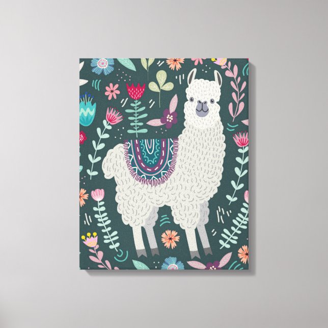 Cute Llama Floral Design Canvas Print (Front)
