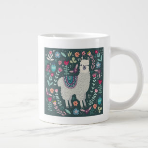 Cute Llama Floral Design Large Coffee Mug