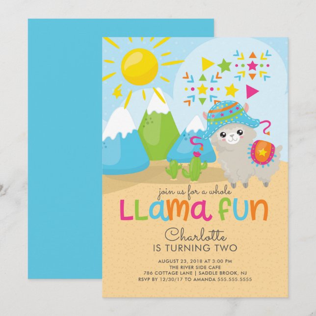 Cute Llama Fun Birthday Invitation (Front/Back)