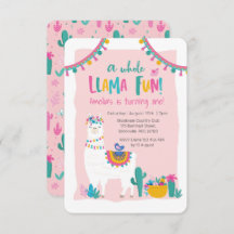 Cute Llama fun cactus Anniversaire Invitation