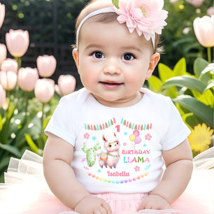 Cute Llama Fun Colourful Girl 1st Birthday Name Baby T-Shirt