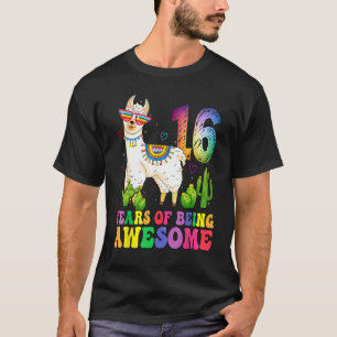 Cute Llama Girl 16th Birthday 16 Years Of Being Aw T-Shirt