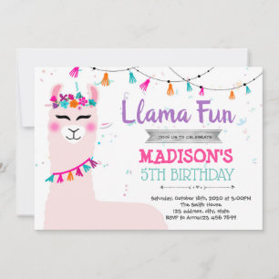Cute llama girl birthday invitation