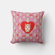 Cute Llama Head And Red Hearts Pink Background