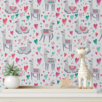 Cute Llama Hearts Girls Modern Kids Pattern