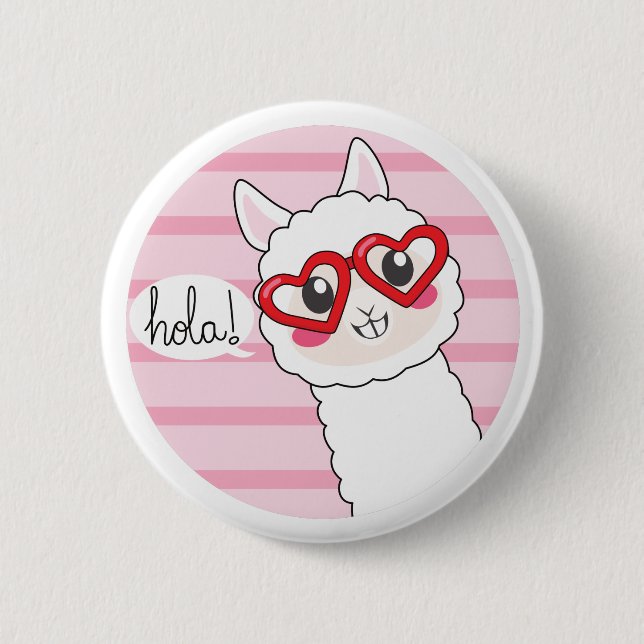 Cute Llama Hola 2 Inch Round Button (Front)
