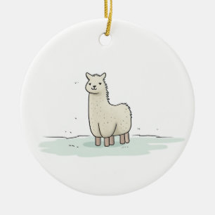 Cute Llama Illustration - Adorable and Calm Llama  Ceramic Ornament
