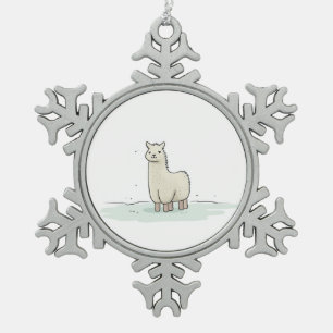 Cute Llama Illustration - Adorable and Calm Llama  Snowflake Pewter Christmas Ornament