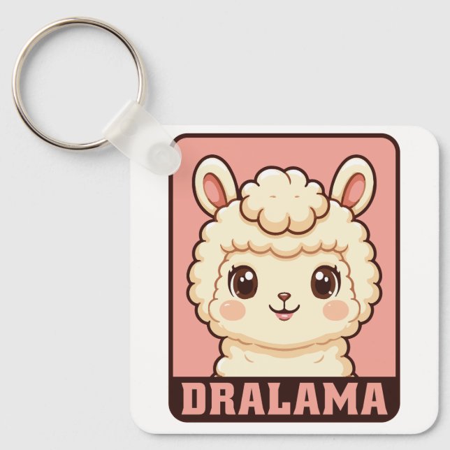 Cute llama illustration design keychain (Front)