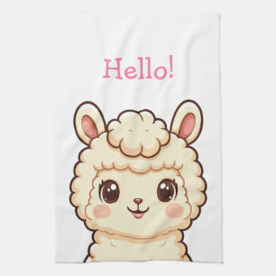 Cute llama illustration design kitchen towel