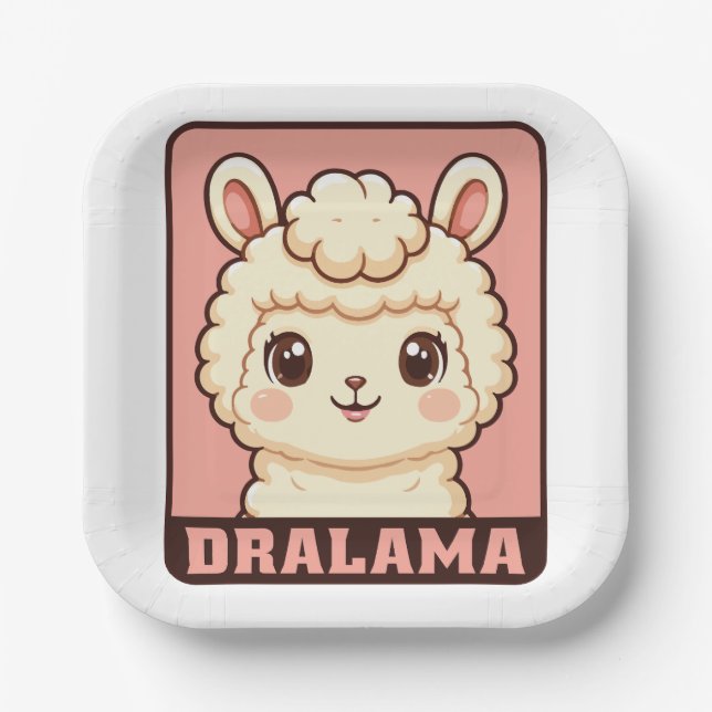 Cute llama illustration design paper plate (Front)