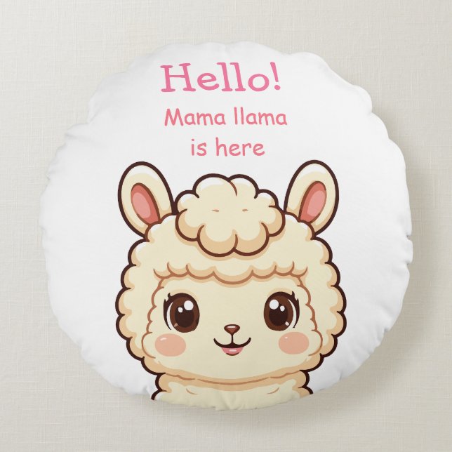 Cute llama illustration design round pillow (Front)