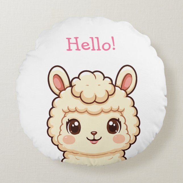 Cute llama illustration design round pillow (Front)