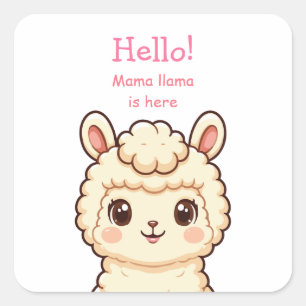 Cute llama illustration design square sticker