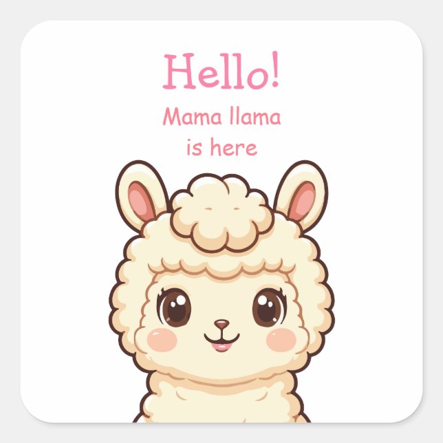 Cute llama illustration design square sticker (Front)