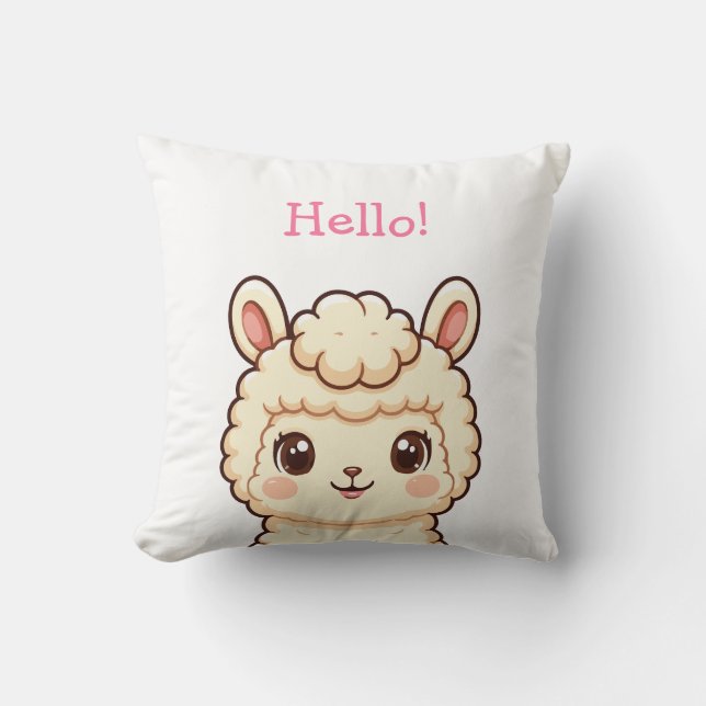 Cute llama illustration design throw pillow (Front)