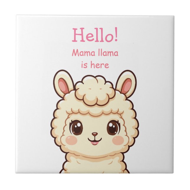 Cute llama illustration design tile (Front)