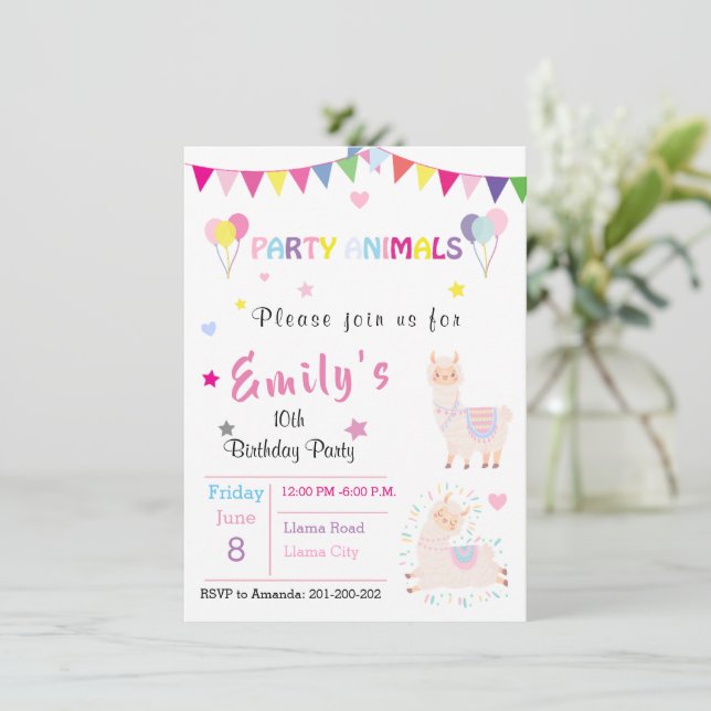 Cute Llama Invitation & Kids Party Stationery (Standing Front)