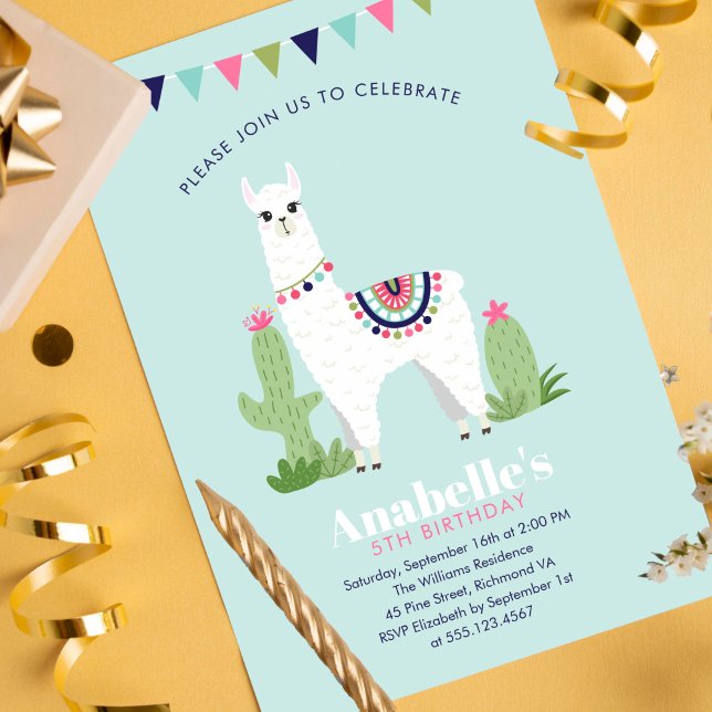 Cute Llama Kids Birthday Party Invitation (Creator Uploaded)