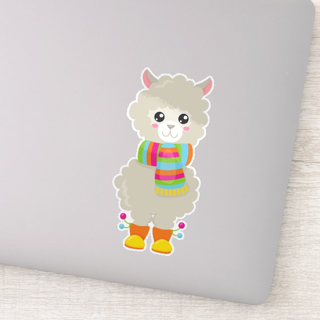 Cute Llama, Little Llama, Alpaca, Llama With Scarf (Detail)