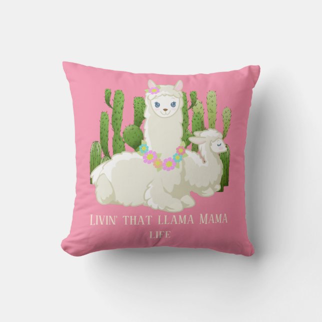 cute llama Mama add text Throw Pillow (Front)