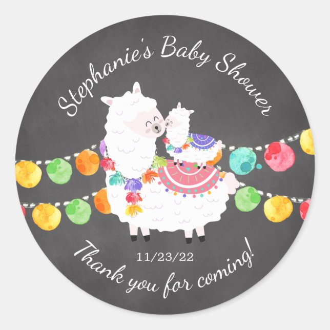 Cute Llama Mama Baby Shower Favour Sticker (Front)