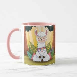 Cute Llama Meditating in Magical Forest Mug