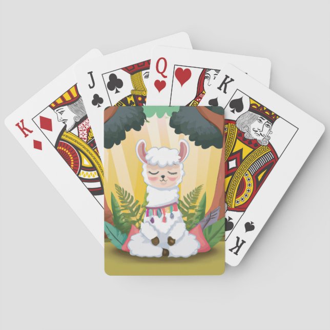 Cute Llama Meditating in Magical Forest Playing Cards (Back)