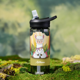 Cute Llama Meditating in Magical Forest Water Bottle