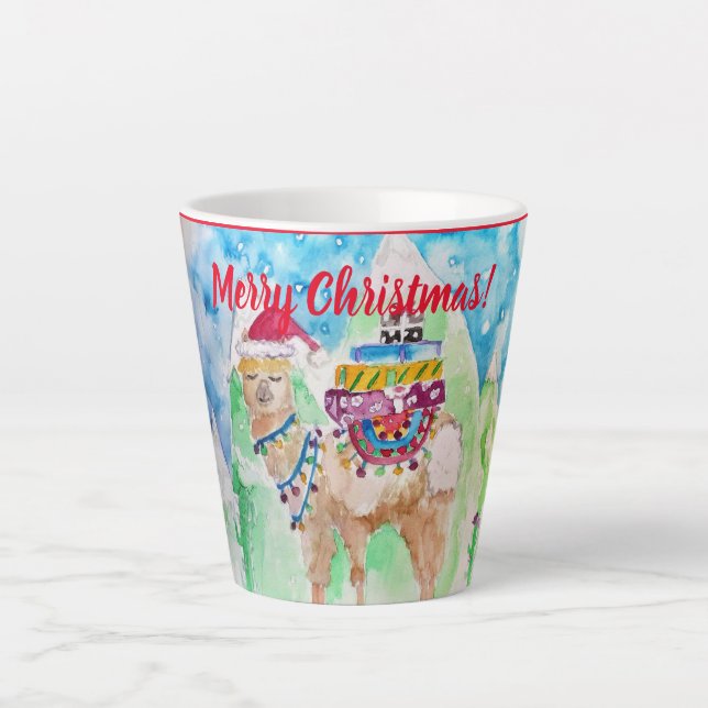 Cute Llama Merry Christmas art Girls Latte Mug (Front)