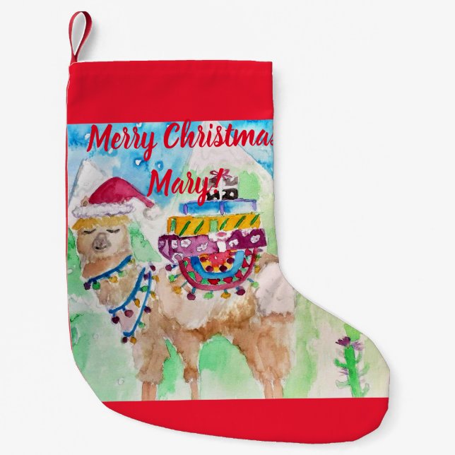 Cute Llama Merry Christmas Girls Childs Stocking (Front)