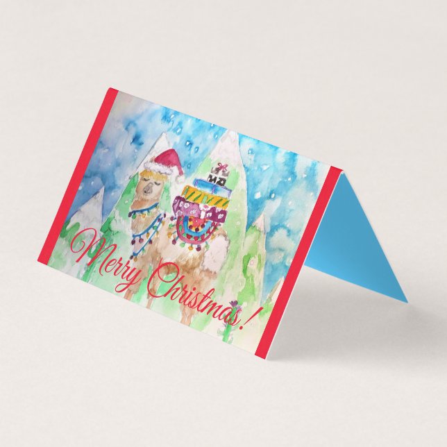 Cute Llama Merry Christmas Red Card set (Front)