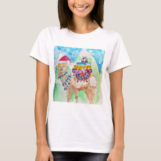 Cute Llama Merry Christmas Watercolour art T-Shirt