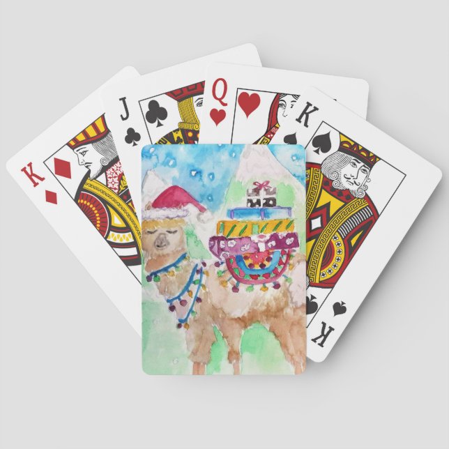 Cute Llama Merry Watercolor Art Christmas Cards (Back)