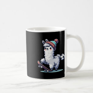 Cute Llama On Skateboard With Soccer Byll Beanie Coffee Mug