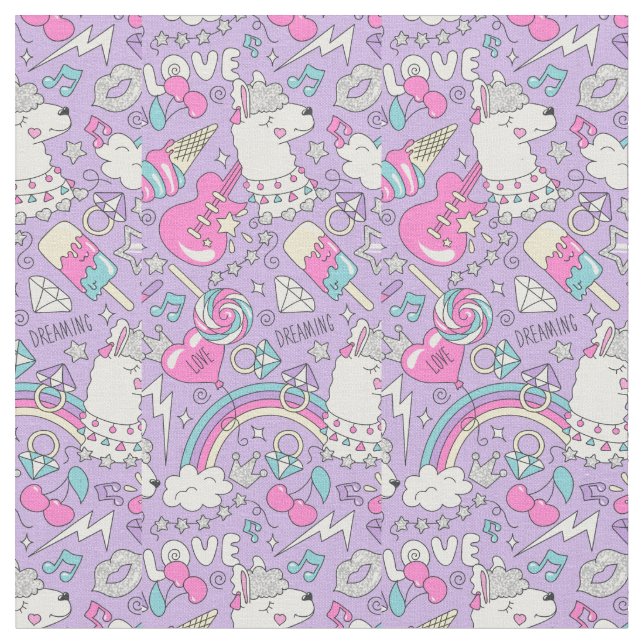 Cute Llama Pattern Fabric (Close Up)
