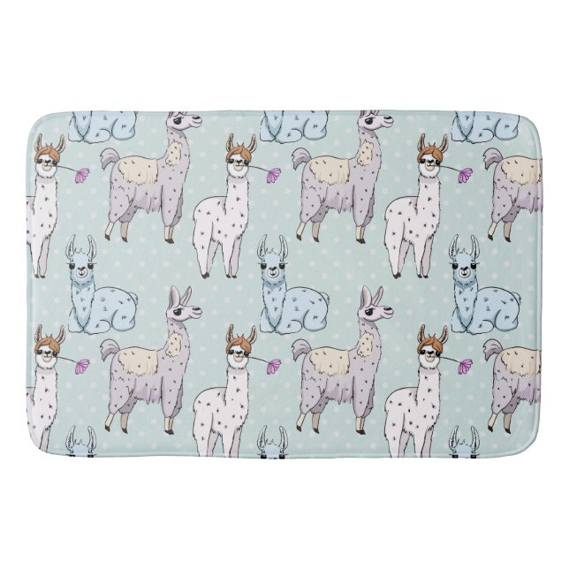 Cute Llama Pattern on Polka Dots Bath Mat (Front)