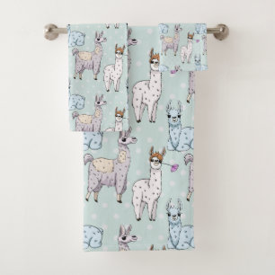 Cute Llama Pattern on Polka Dots Bath Towel Set