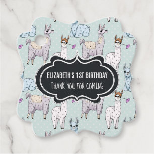 Cute Llama Pattern on Polka Dots Birthday Favour Tags