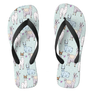 Cute Llama Pattern on Polka Dots Flip Flops