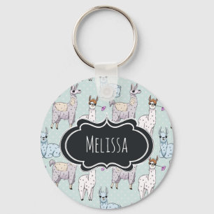 Cute Llama Pattern on Polka Dots Keychain