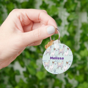 Cute Llama Pattern on Polka Dots Keychain