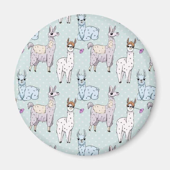 Cute Llama Pattern on Polka Dots Magnet (Front)