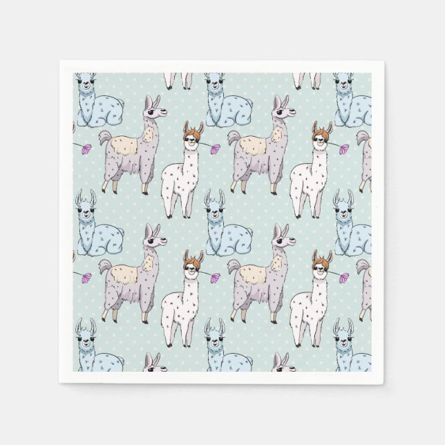Cute Llama Pattern on Polka Dots Napkin (Front)